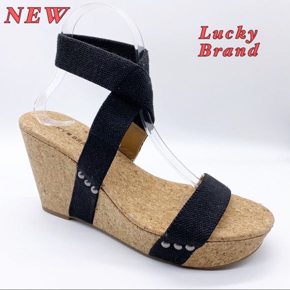 Lucky Brand Shoes - NEW-Lucky Brand Black Elastic Band Cork Wedge 8.5